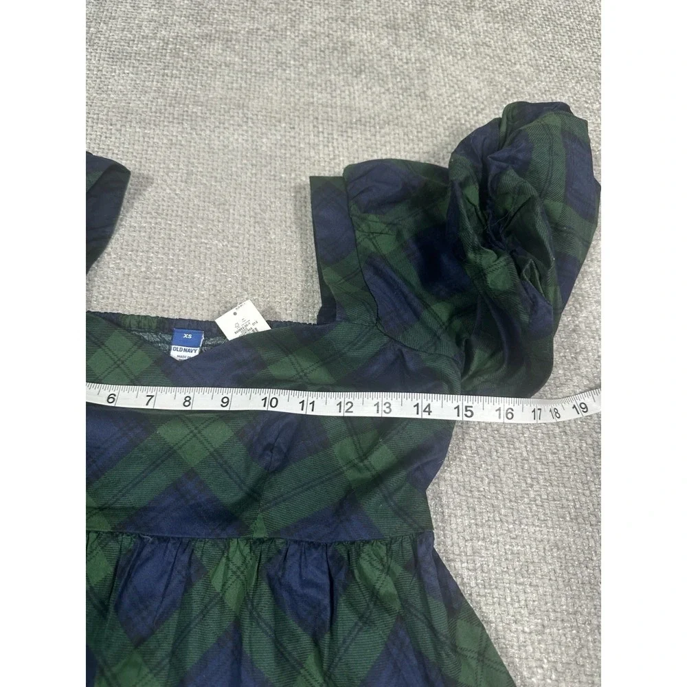 Old Navy Blackwatch Plaid Peplum Top Womens XS Short Puff Sleeve Cotton NWT